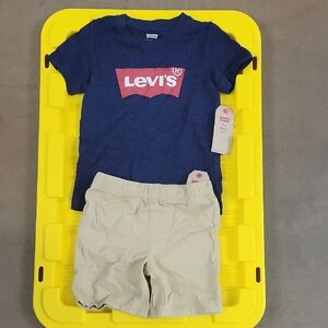 Levi's Navy T-Shirt and Khaki Shorts Set